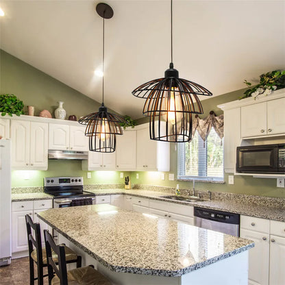 مصباح معلق على شكل قفص حديدي أسود من DecorBites™ للمطبخ وغرفة المعيشة