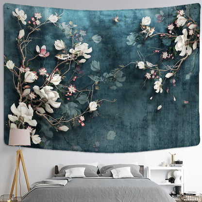 Decobites Magnolia Flower Tapestry: Bohemian Hippie Art Wall Hanging for Bedroom & Living Room