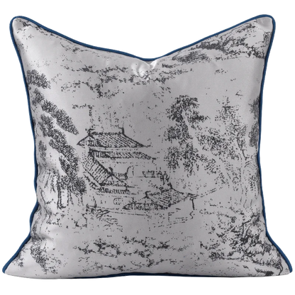 غطاء وسادة مربع من قماش الجاكار بتصميم منظر طبيعي آسيوي من DecorBites™ مقاس 45×45 سم