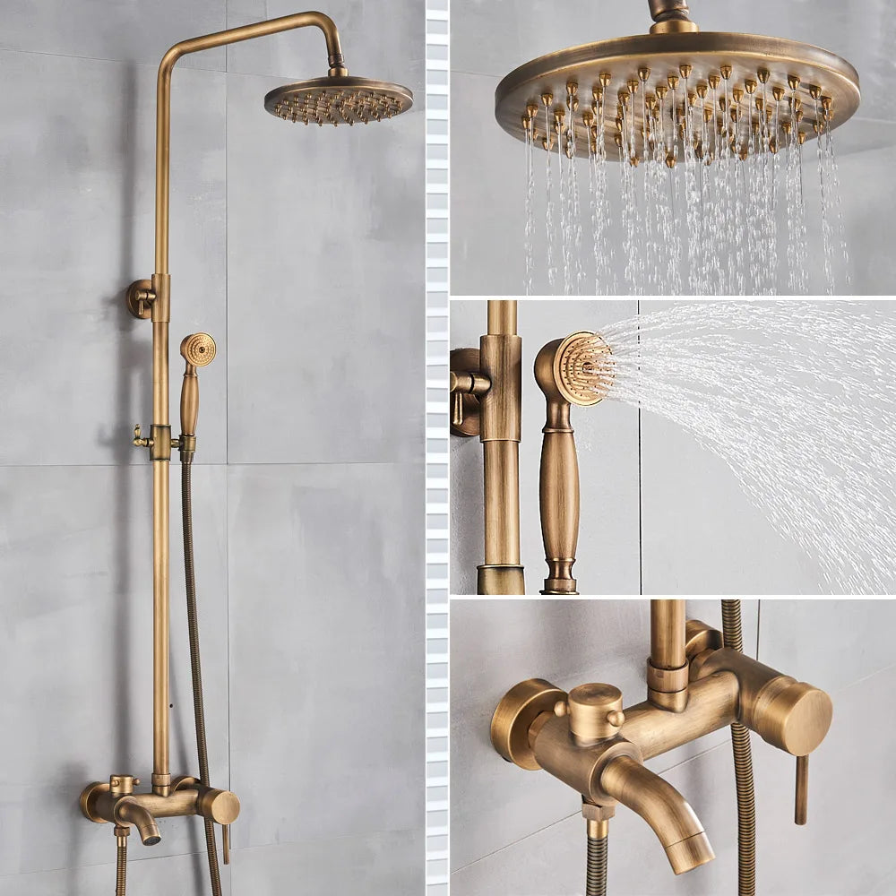 DecorBites™ Brass Shower Set with 8" Rainfall Head and Hand Sprayer