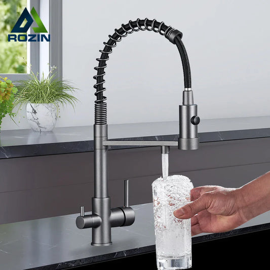 DecorBites™ Gun Grey Filter Kitchen Faucet with Pull Down Spring & 3-Way Function