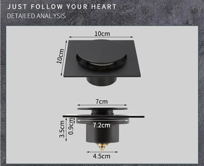 DecorBites™ Brass Shower Floor Drain Black/Chrome Square Cover Grate Waste