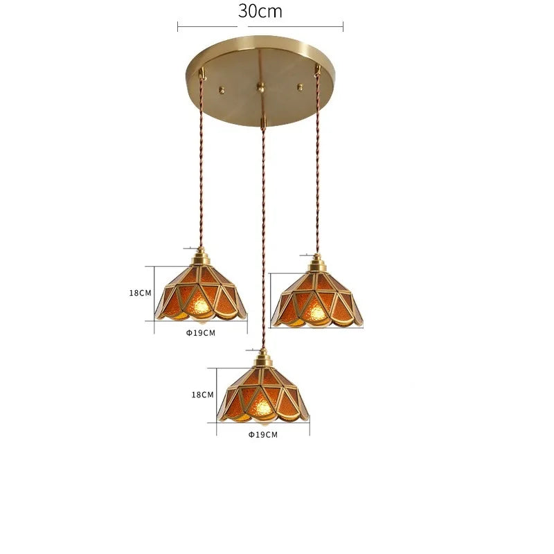 DecorBites™ Japanese Vintage Glass Copper LED Pendant Lamp for Bedroom, Bar, Cafe