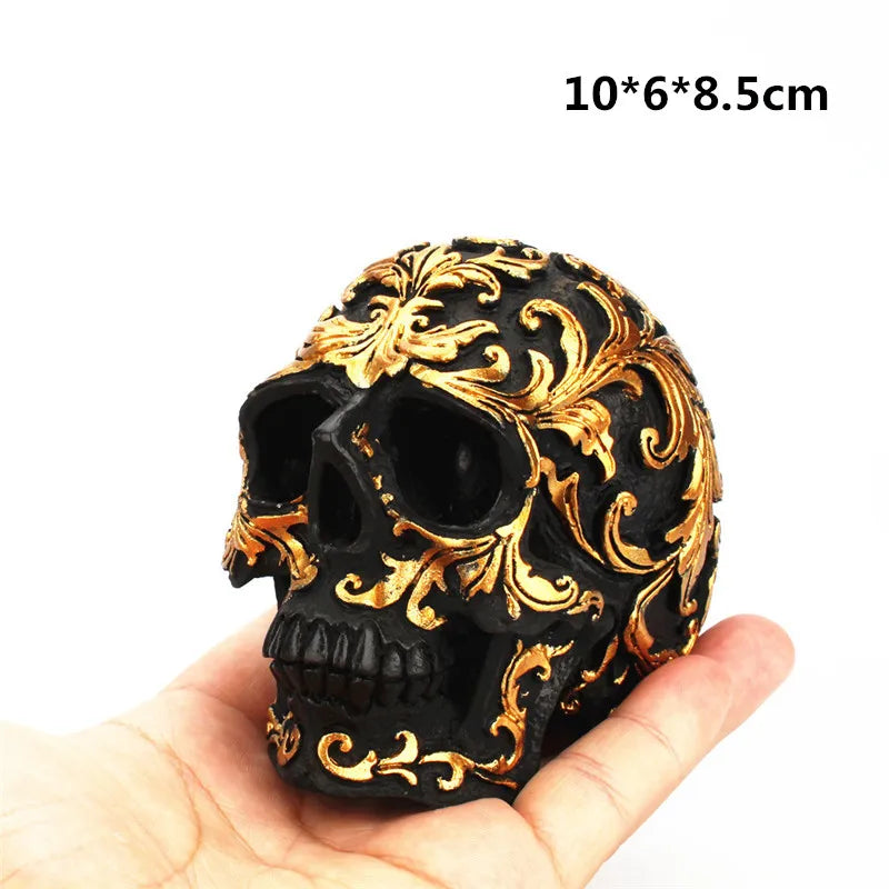 Gold Skeleton Skull Statue