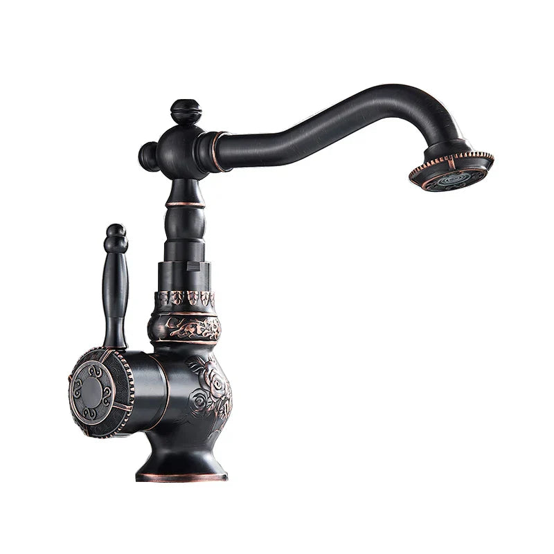 خلاط حوض الحمام من DecorBites™ المصنوع من النحاس العتيق، بمقبض واحد لصنبور الماء الساخن والبارد