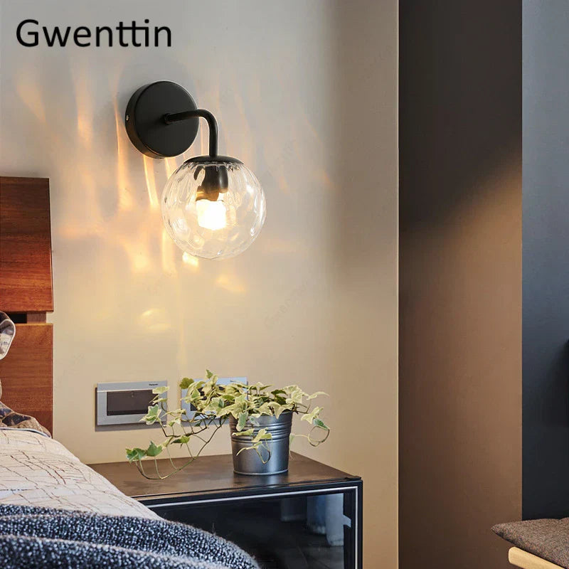 Lámpara de pared con bola de vidrio dorado Decorbites™ | Aplique de espejo nórdico para iluminación interior
