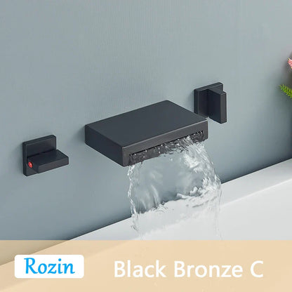 DecorBites™ Black Bronze Wall Mounted Waterfall Bathroom Faucet with Dual Handles