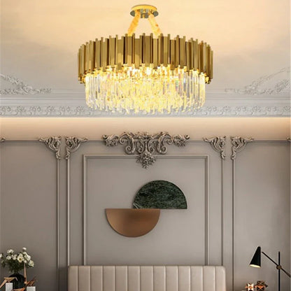 DecorBites™ Golden Stainless Steel K9 Crystal Chandelier for Elegant Dining Room Lighting