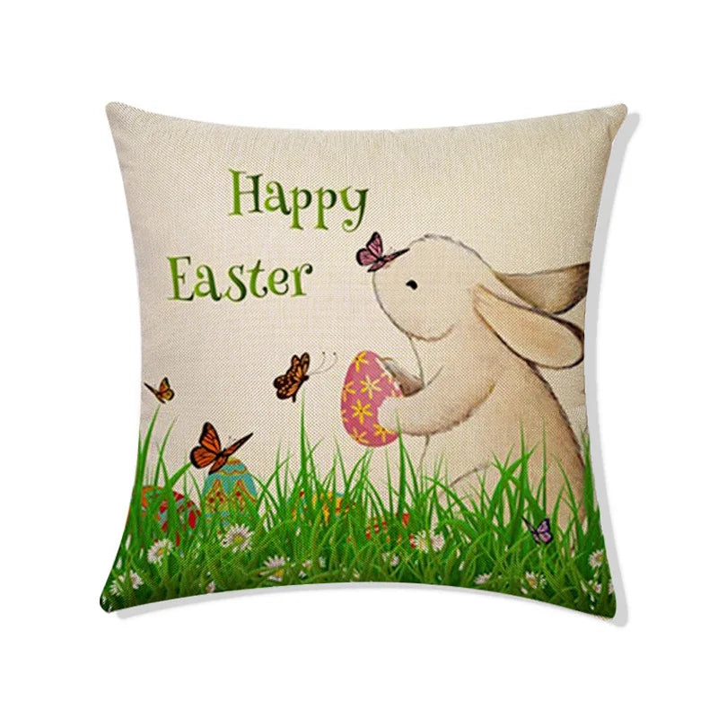 DecorBites™ Easter Rabbit Eggs Linen Pillowcase 45*45CM