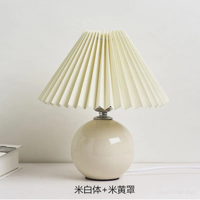 DecorBites™ Japanese Ceramic Table Lamps Living Room Pleated Skirt Lampshade Warm Bedroom Lighting