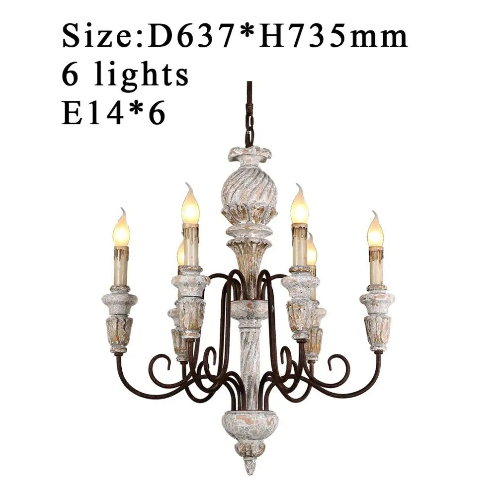 DecorBites™ Antique White Wooden Chandelier Elegant French Rustic Lighting