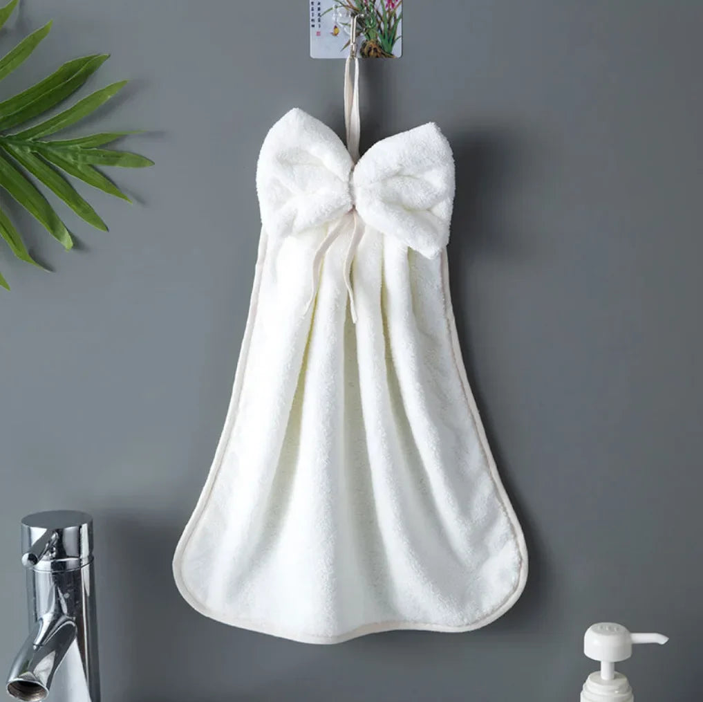 DecorBites™ Bowknot Coral Velvet Microfiber Hand Towels: Soft, Quick Dry, Absorbent Cleaning Cloth