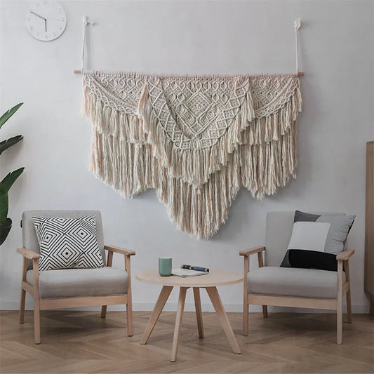 Decobites Macrame Wedding Tapestry: Boho Nordic Wall Hanging DeCor - Hand-made Cotton Art