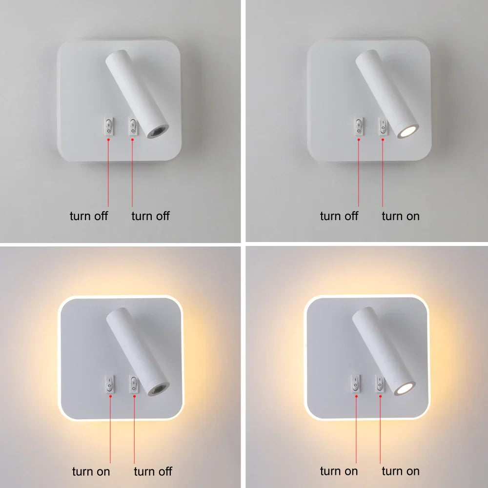 مصباح حائط DecorBites™ قابل للتعديل بقوة 10 وات مع مفتاح - غرفة نوم فندقية للدراسة والقراءة