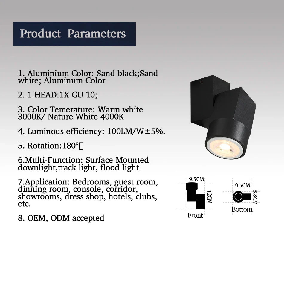 DecorBites™ 5W مصباح سفلي بزاوية قابلة للتعديل، لون كروم/أبيض/أسود، تركيب سطحي دافئ/أبيض طبيعي