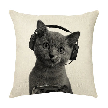DecorBites™ Cute Cat Sofa Cotton Linen Cushion Cover Pillowcase Home Decor Pillow