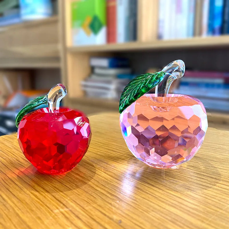 Adornos DecorBites™: Figura de pisapapeles de cristal amarillo con forma de manzana 3D - Decoración para escritorio de oficina