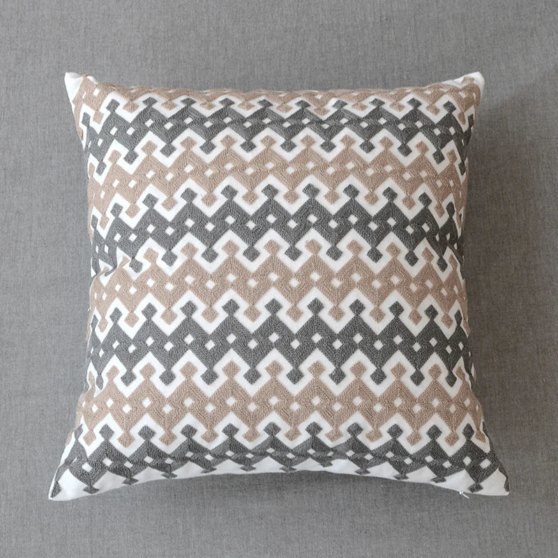 DecorBites™ Grey Embroidered Cotton Pillow Cover 45x45cm for Home Decor and Living Room