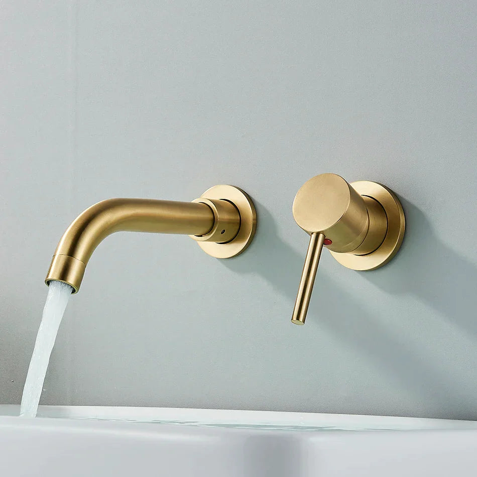DecorBites™ Brushed Gold/Black Wall Mounted Bathroom Basin Faucet - Hot/Cold Water Mixer