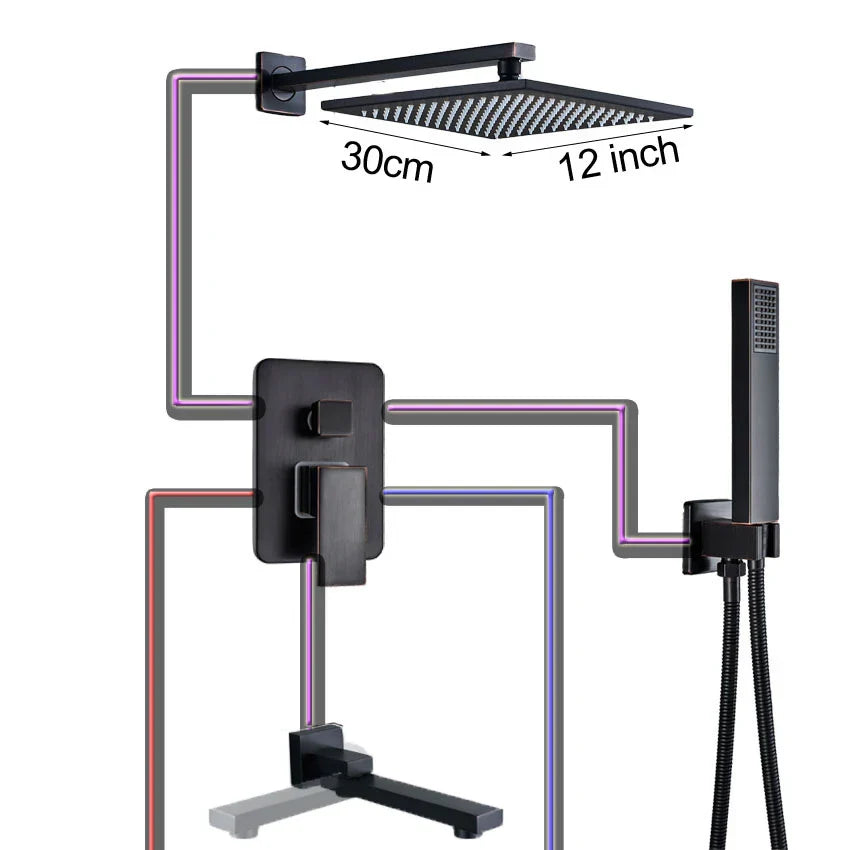 DecorBites™ Black Bronze Shower Faucet Set with Rainfall Mixer Tap & 2-ways Valve