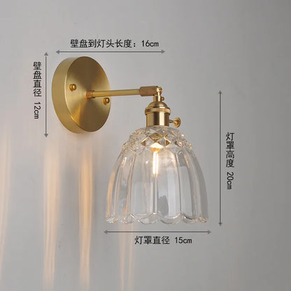 DecorBites™ Japanese Copper Glass Wall Lights Modern LED Sconce for Bedroom Stair Mirror