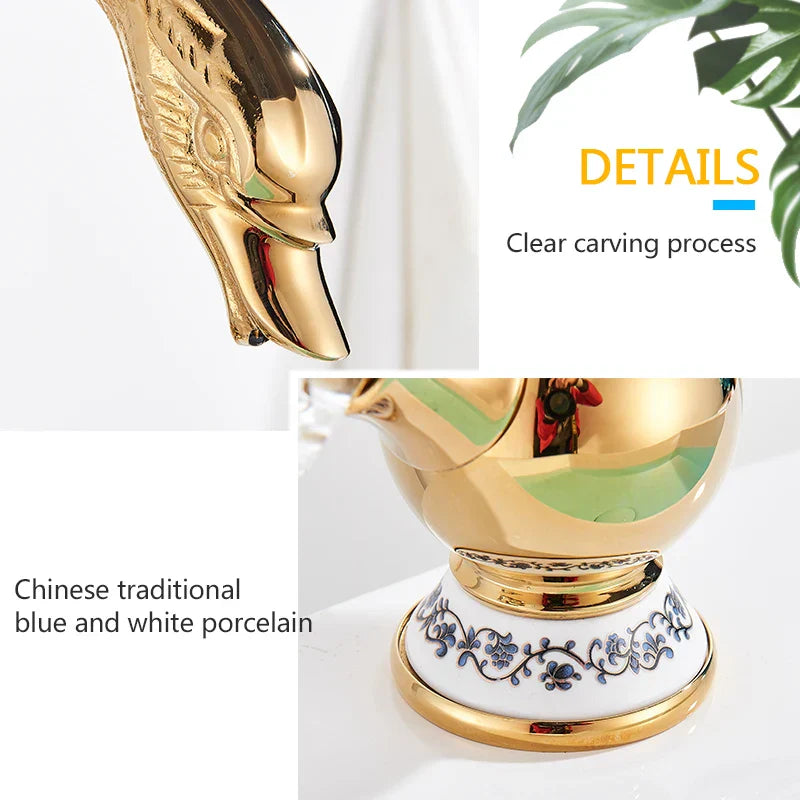 Decorbites™ Golden Swan Waschtischarmatur: Massives Messing, Aufsatzmontage, Zweigriff-Mischbatterie