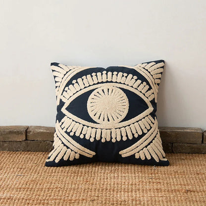 DecorBites™ Embroidered Cotton Pillow Cover 45x45cm, Navy Pink Decorative Throw Pillow