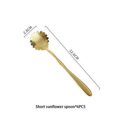 DecorBites™ Gold Flower Stainless Steel Teaspoons Set for Coffee, Desserts, and Ice Cream