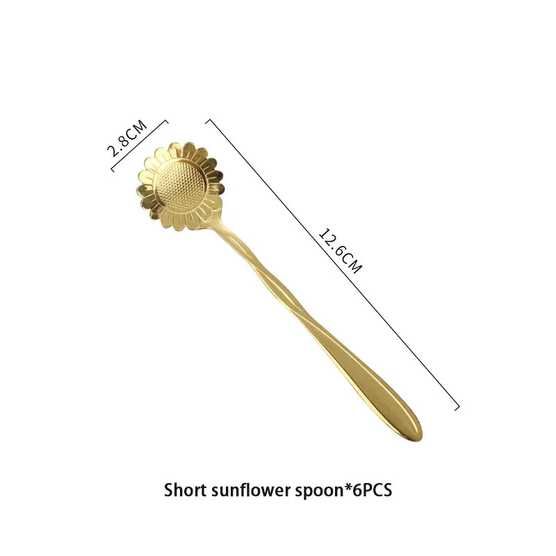 Juego de cucharillas de acero inoxidable Decorbites™ Flor de Oro para café, postres y helado