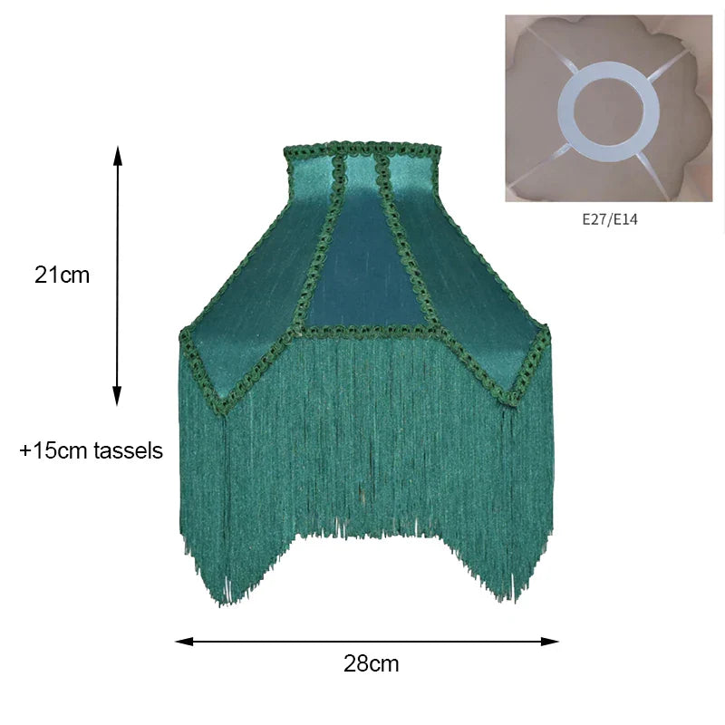 DecorBites™ Art Deco Malachite Green Silk Lampshade with Tassels