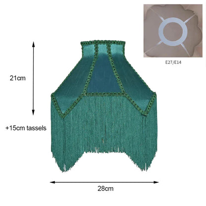 DecorBites™ Art Deco Malachite Green Silk Lampshade with Tassels