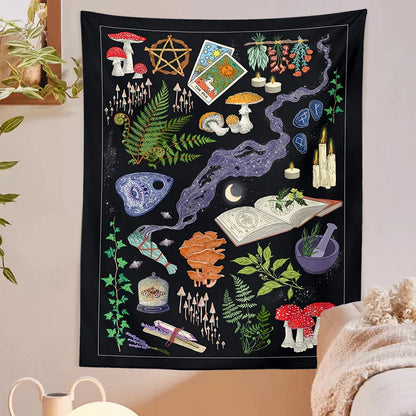 Decobites Tarot Mushrooms Moon Starry Botanical Hippie Boho Tapestry Wall Hanging