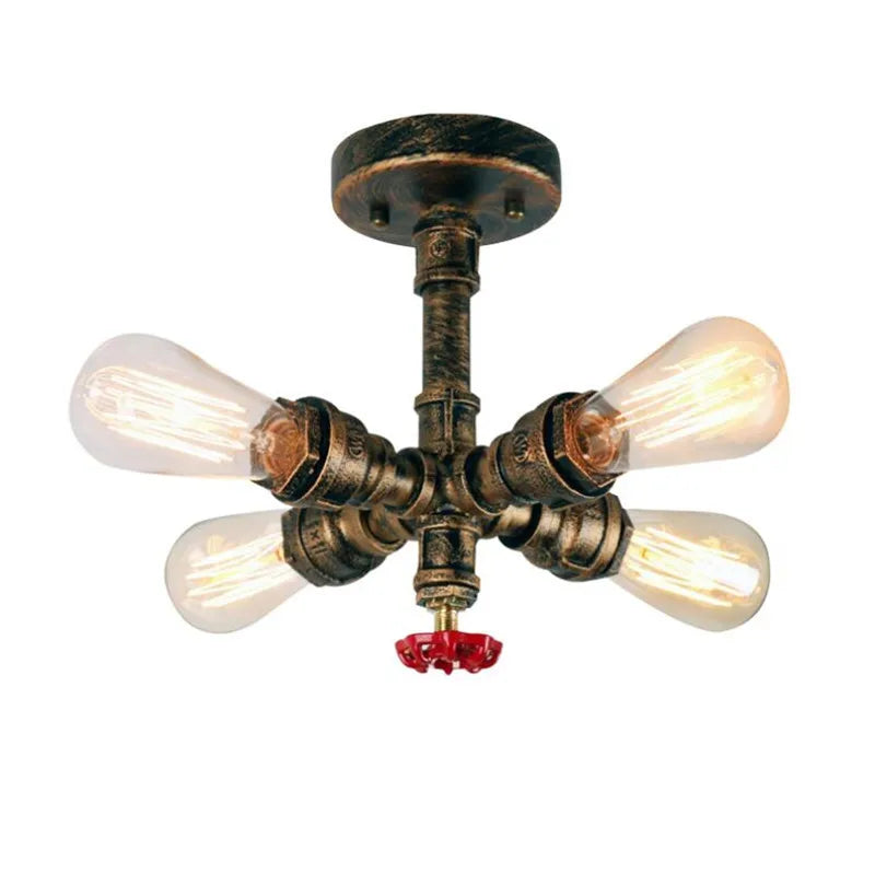 DecorBites™ Industrial Brass Ceiling Chandelier with Edison Bulbs
