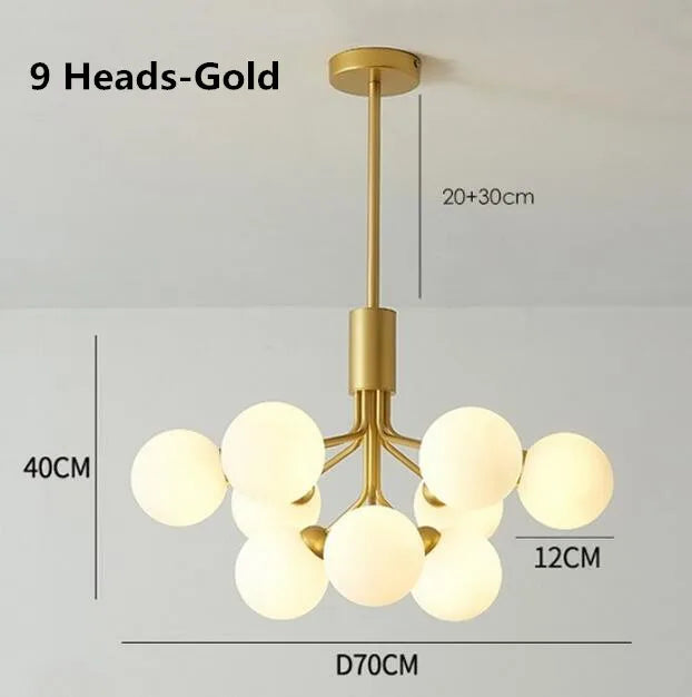 Lámpara de araña de bola de vidrio dorado Decorbites™: Iluminación LED de lujo para comedor, cocina, café