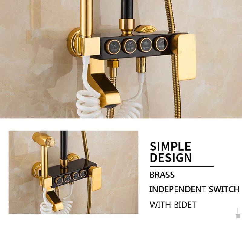DecorBites™ Black Gold Shower Faucet Set with Rainfall Bathroom Mixer Faucets
