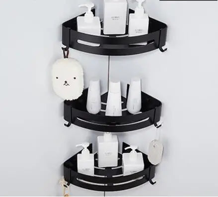 DecorBites™ Black Aluminum Bathroom Corner Shelf Wall Mounted