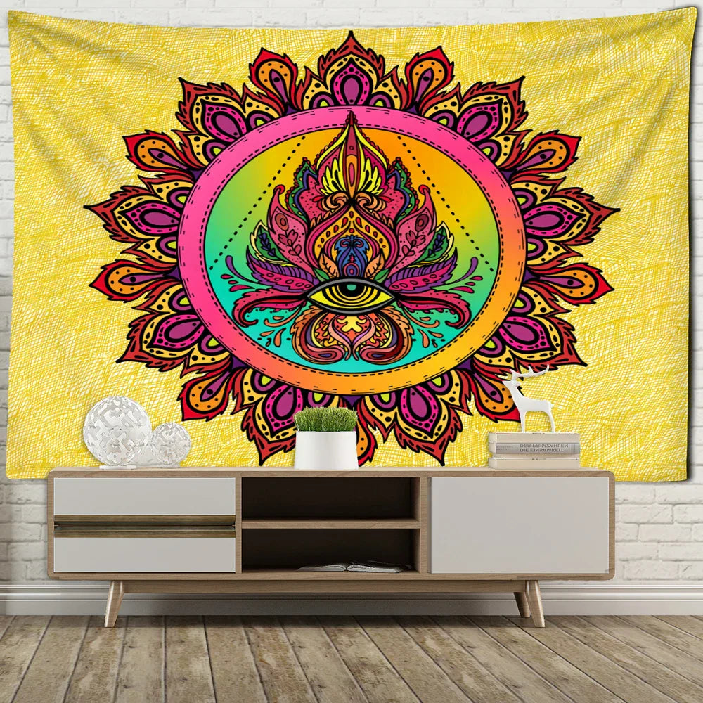 Psychedelic Eyes Tapestry Witchcraft Abstract Colorful Grim Reaper Hippie Home Decor by Decobites