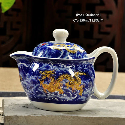 DecorBites™ Ceramic Kung Fu Teapot with Dragon Design 350ml - Handmade Porcelain Tea Pot
