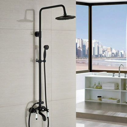 DecorBites™ Black Bronze Bathroom Shower Faucet Set with Dual Ceramic Handles & 8" Rainfall Column