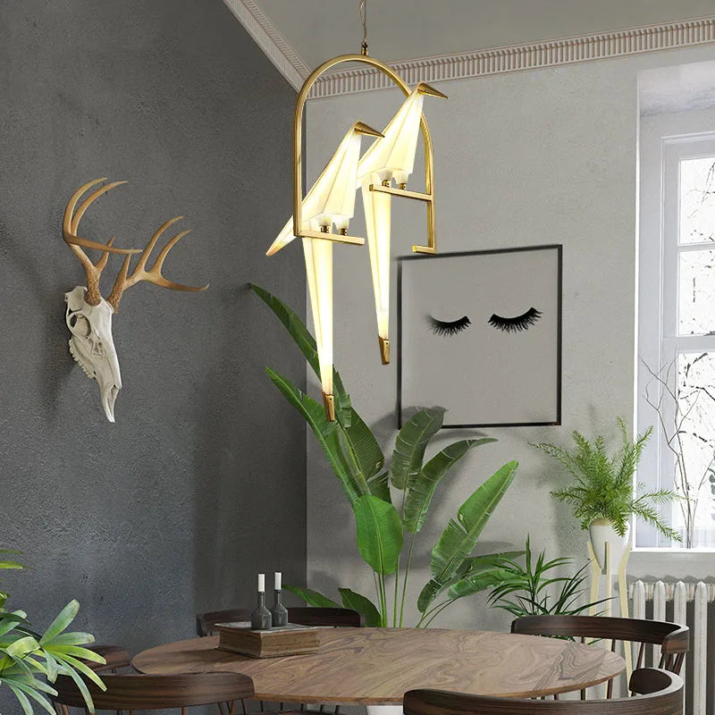 Lámpara de Araña Pájaro de Origami Jaula de Oro Decorbites™ - Accesorio de Iluminación Moderno para la Decoración del Hogar