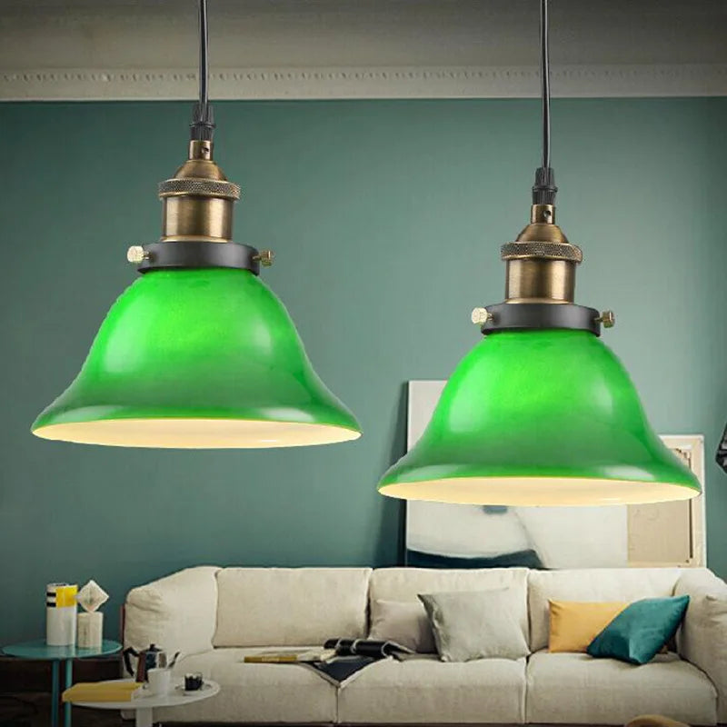 DecorBites™ Green Glass Art Pendant Lamp: Nostalgic Industrial Style for Restaurant, Bar, and Coffee Shop