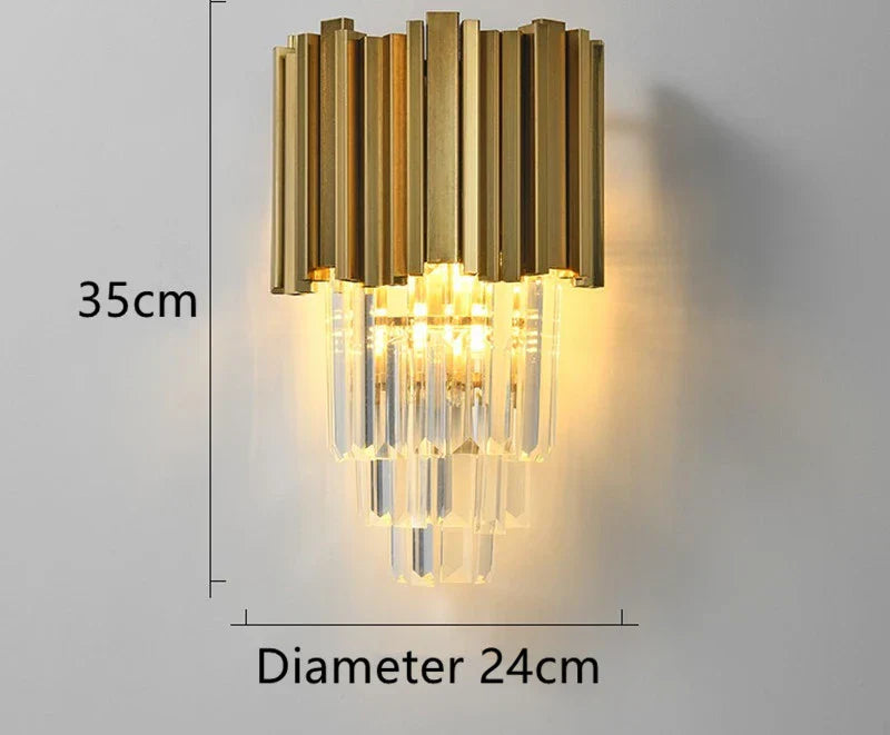 DecorBites™ Gold Black Crystal Wall Sconce, Modern K9 Crystal Drops Shade Wall Lamp