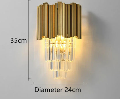 DecorBites™ Gold Black Crystal Wall Sconce, Modern K9 Crystal Drops Shade Wall Lamp
