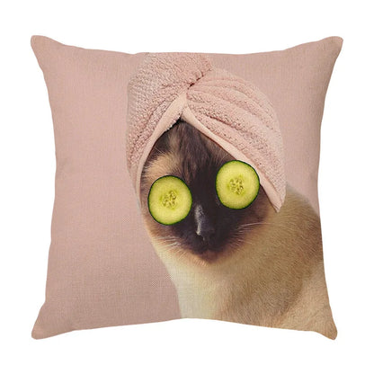 DecorBites™ Cute Cat Face Decorative Cushion Cover Soft Linen Pillow for Home Sofa