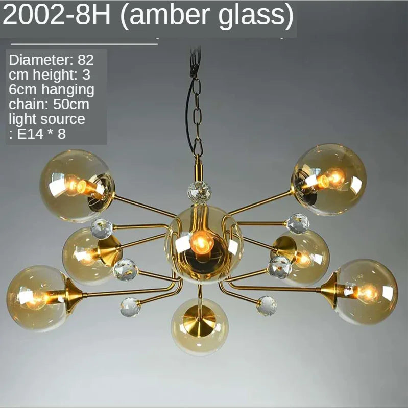 DecorBites™ Gold Glass Ball Chandelier LED Lighting for Living Room, Kitchen, Bedroom