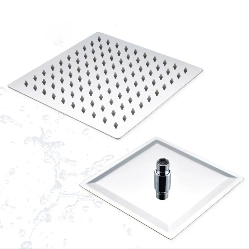 DecorBites™ 12-inch Square Rain Shower Head with Ceiling/Wall Mount in Chrome/Gold/Brushed/Black Finish