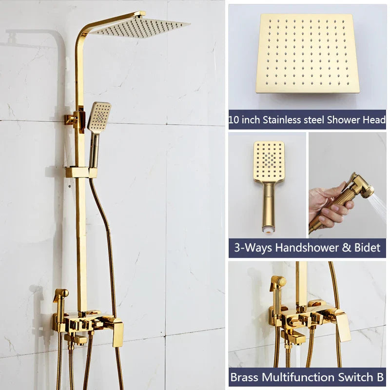 DecorBites™ Golden Shower Faucet Set with 8" Rainfall Shower, Wall Mounted Hand Shower