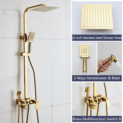 DecorBites™ Golden Shower Faucet Set with 8" Rainfall Shower, Wall Mounted Hand Shower