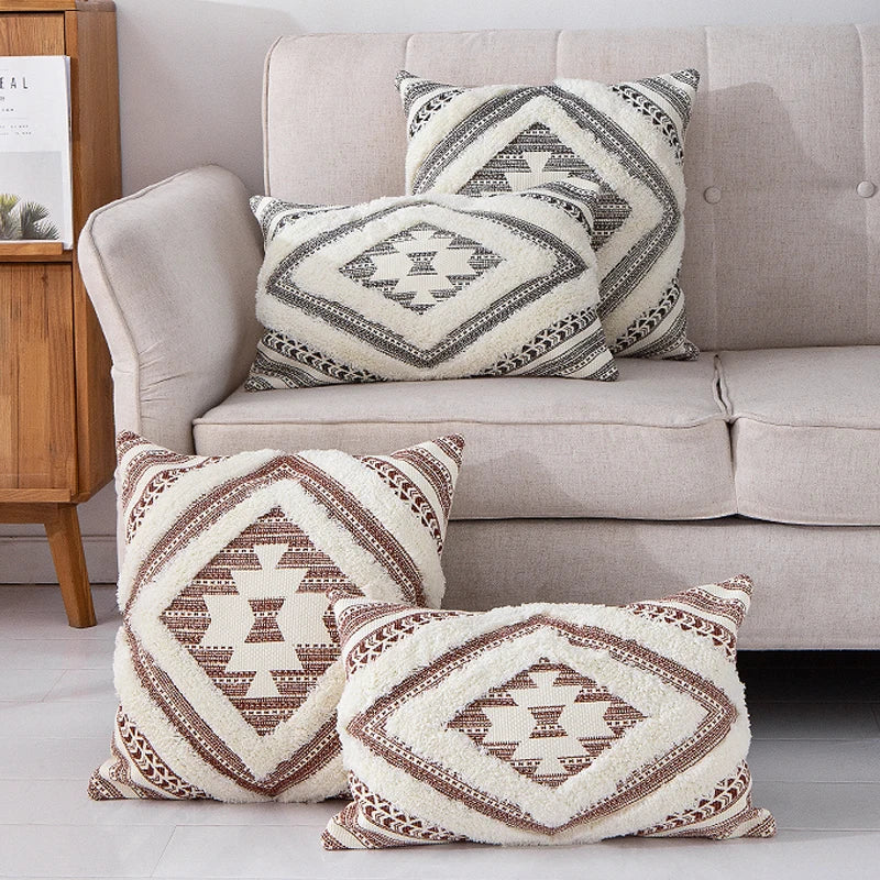 DecorBites™ Boho Style Cotton Woven Cushion Cover in Coffee Black, 45x45cm/30x50cm