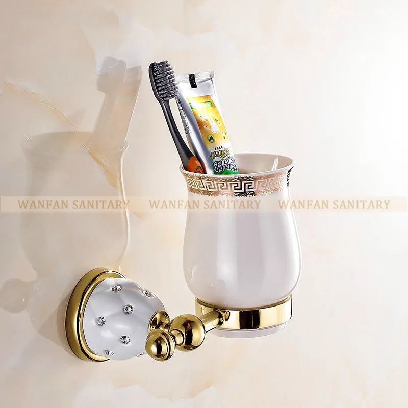 DecorBites™ Golden Bath Hardware Set: TP Holder, Towel Rack, Tissue Holder, Cup Holder, Robe Hook